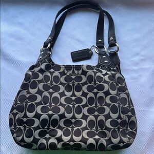 Coach - F21881- Black and Gray Signature Canvas Shoulder Bag